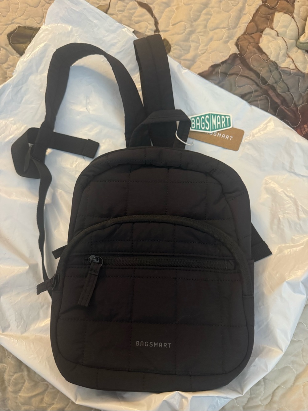 Bagsmart Black Quilted Mini Backpack for Women
